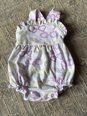 Baby Girls' White Floral & Heart Print Romper - Pink & Yellow